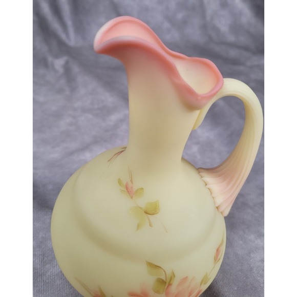 Vintage Fenton Burmese Rose Uranium Glass Cruet Hand Painted Roses Signed - Picture 5 of 8